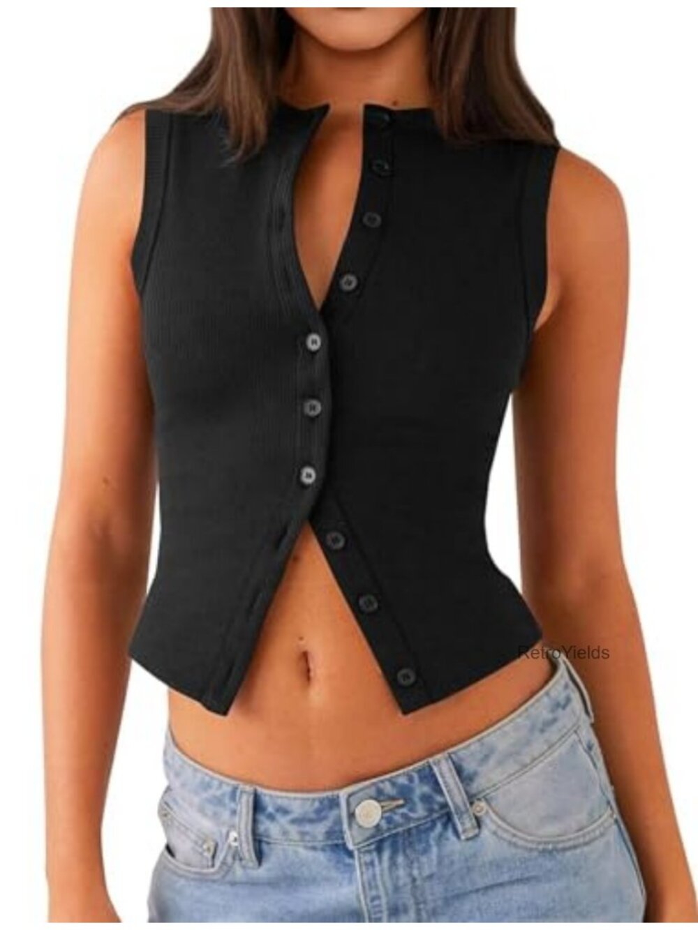 Sexy Y2K Crop Tank Top for Women Going Out Summer Ribbed Button Down